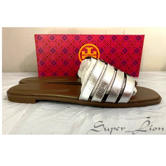NEW Tory Burch Women's Ines Cage Metallic Leather Slide - Picture 5 of 9